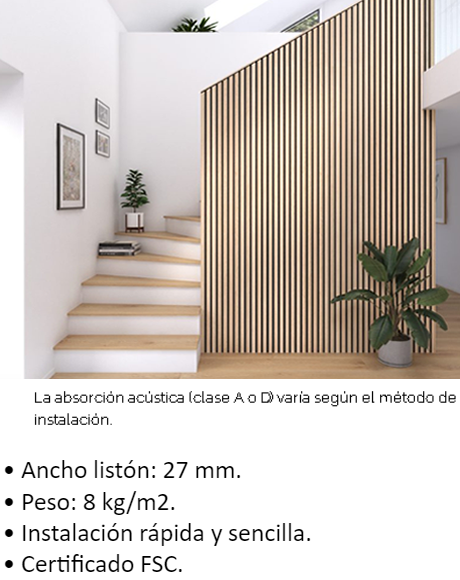 Panel alistonado de madera con aislamiento acústico para techos o paredes